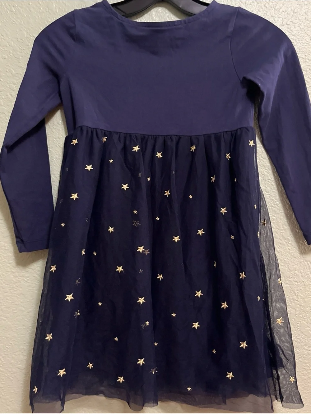 Hanna Andersson Long Sleeve Navy Blue Dress Tulle Unicorn Girls 120 US 6-7